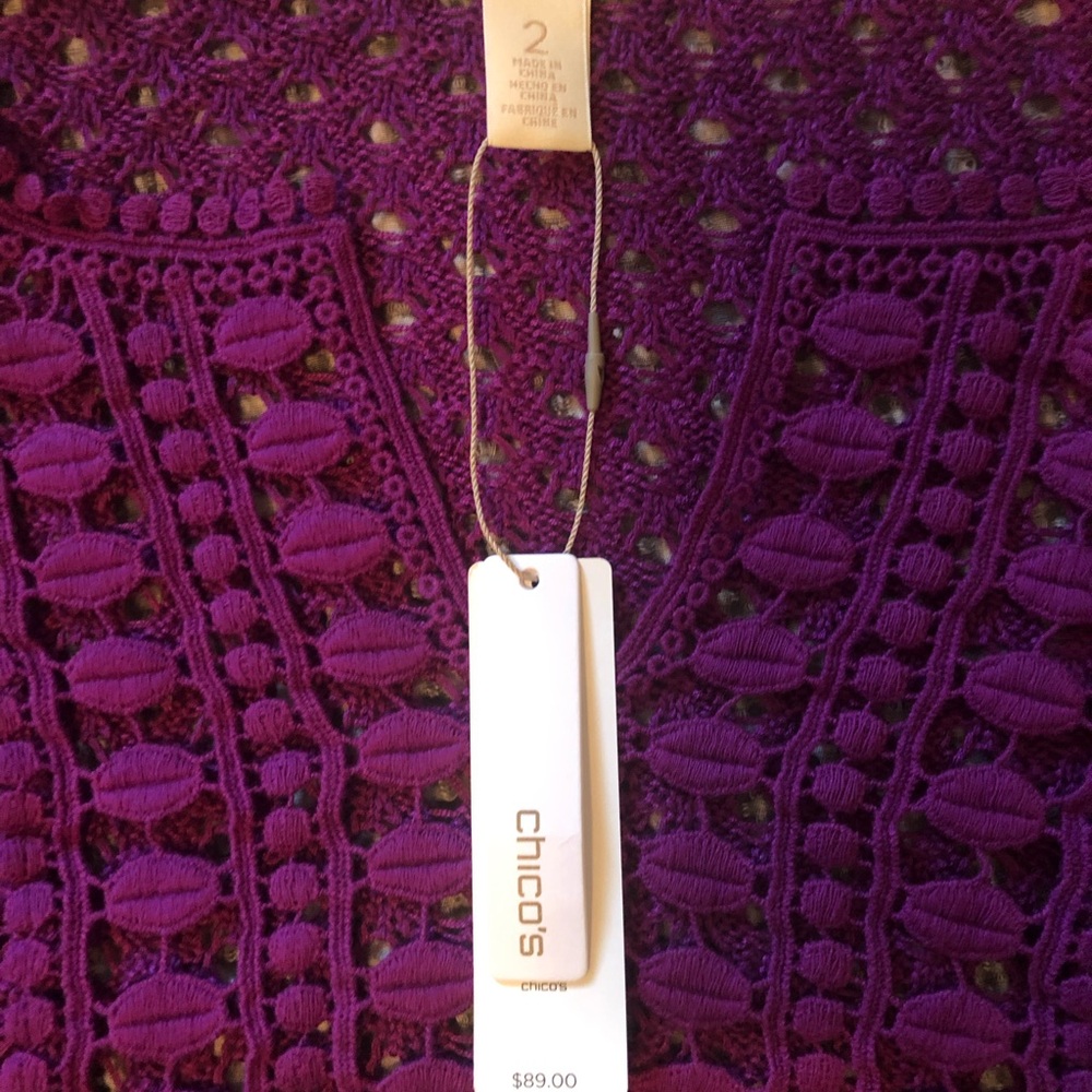 NWT soft cotton lightweight Summer sweater in size 2 or Large. Magenta color. - Picture 6 of 10